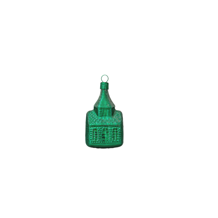 Skleněné vánoční ozdoby basic Green - Green kostelíky, 12 ks