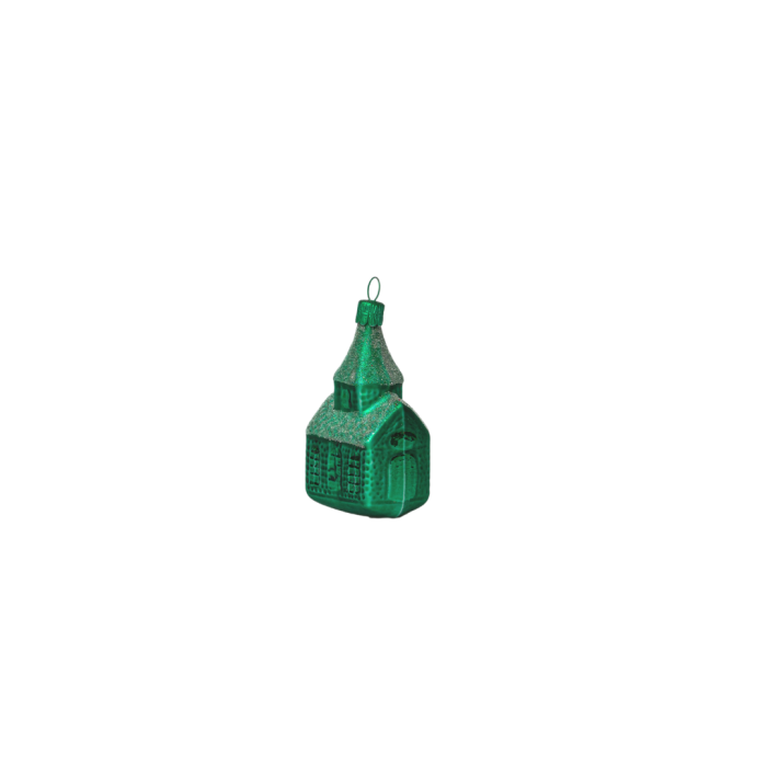 Skleněné vánoční ozdoby basic Green - Green kostelíky, 12 ks