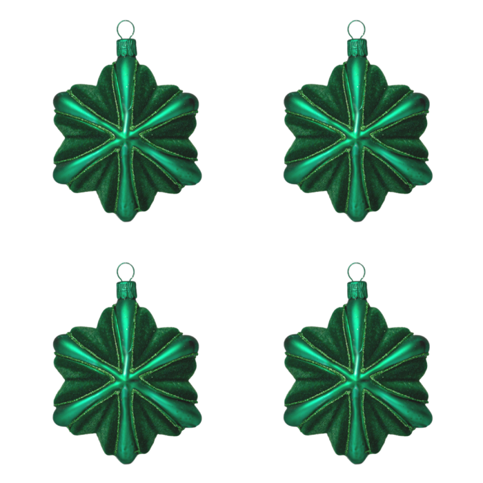 Skleněné vánoční ozdoby basic Green - Green vločky, 4 ks