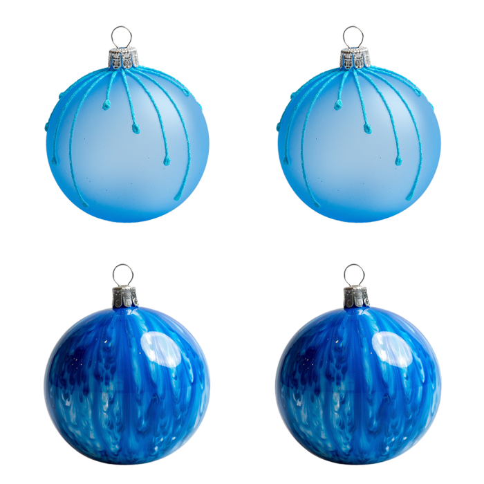 Skleněné vánoční ozdoby basic Blue - Blue kapky, 4 ks