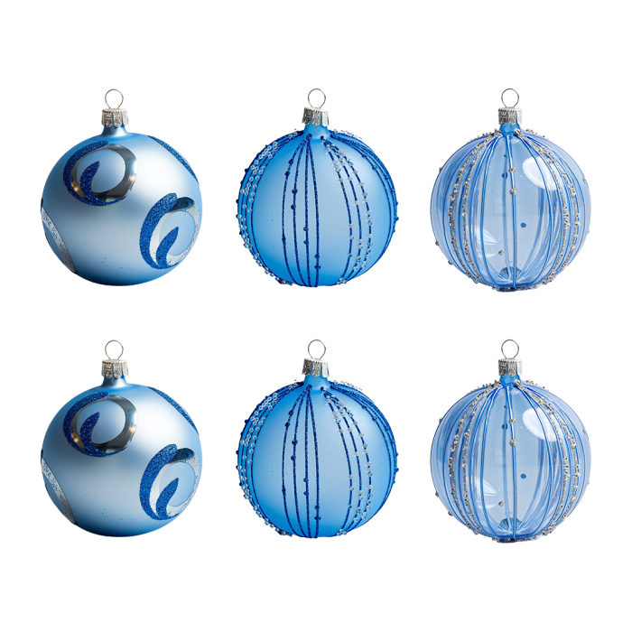 Skleněné vánoční ozdoby basic Blue - Blue zdobené závěje, 6 ks