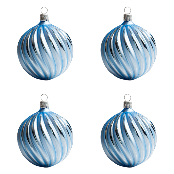 Skleněné vánoční ozdoby basic Blue - Blue vroubky, 4 ks