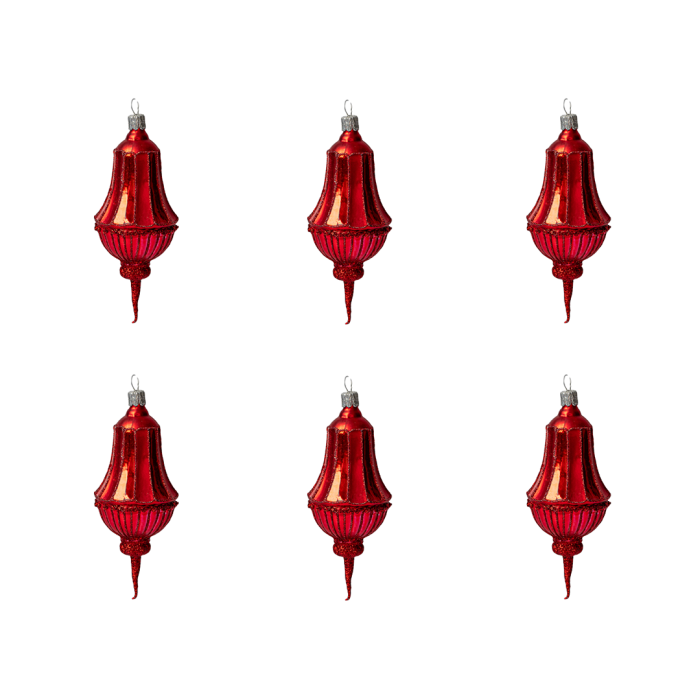 Skleněné vánoční ozdoby basic Red - Red lucerny, 6 ks