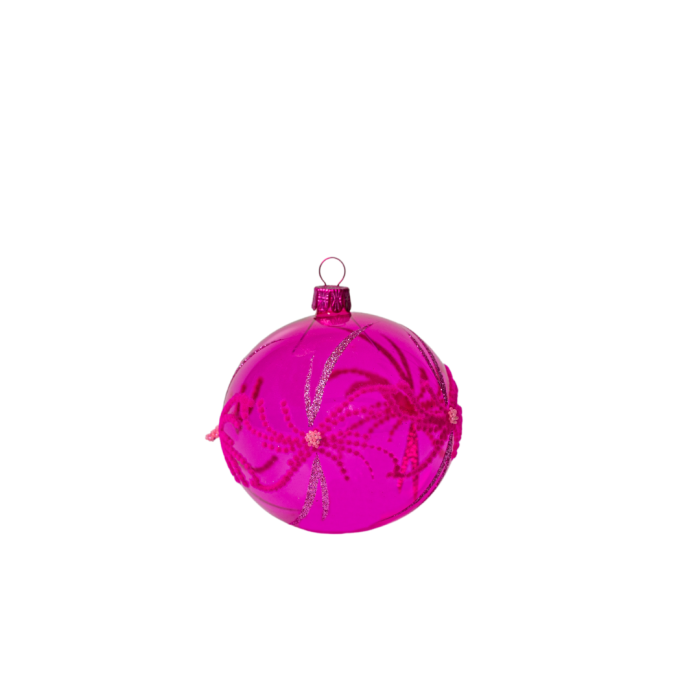 Skleněné vánoční ozdoby basic Magenta - Magenta korunka a květy, 6 ks