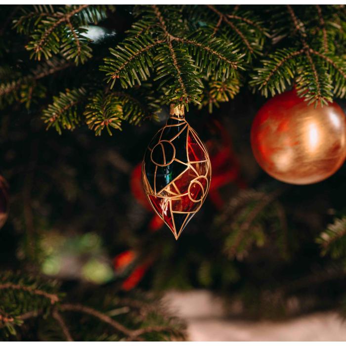 Sada Vánočních ozdob Secesní vitráž s olivami 12ks