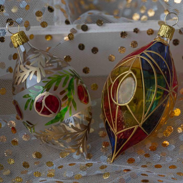 Sada Vánočních ozdob Secesní vitráž s olivami 12ks