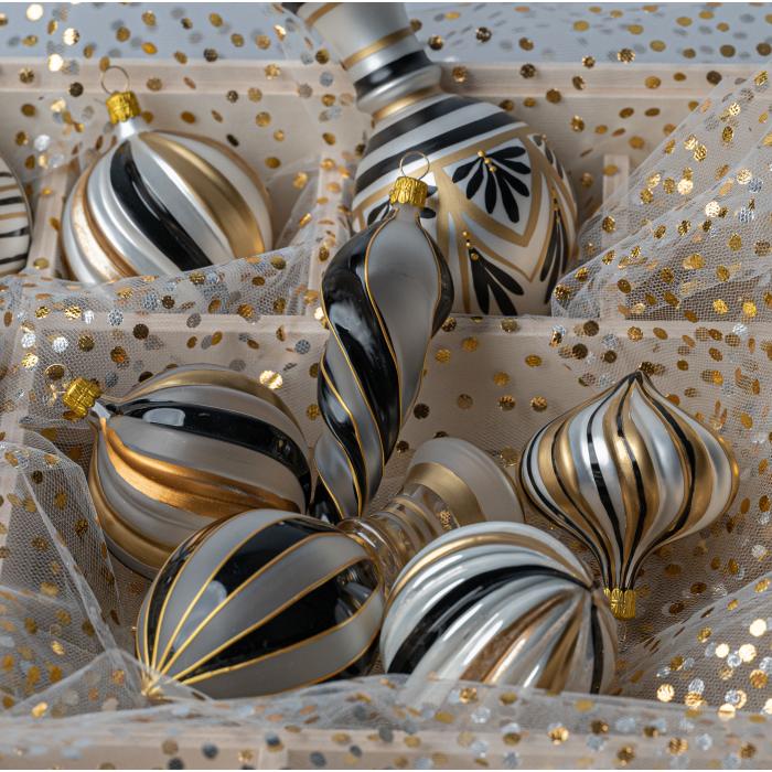 Sada vánočních ozdob Secese - Baňka porcelánová, matná a čirá 4ks