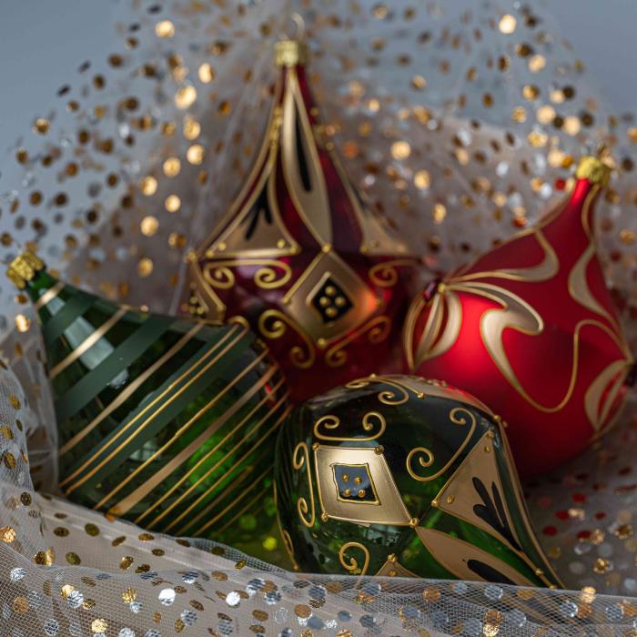 Vánoční ozdoba Secese - flakon s černozlatým dekorem zelená