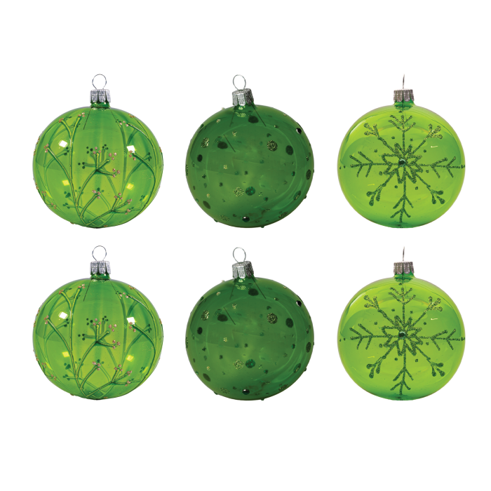 Skleněné vánoční ozdoby basic Moss - Moss koule zdobené, 6ks