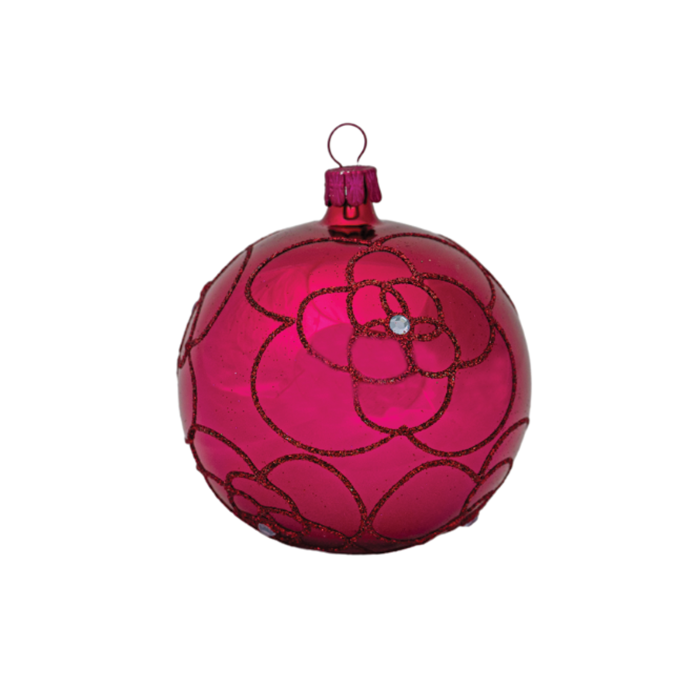 Skleněné vánoční ozdoby basic Magenta - Magenta čiré koule a květy, 6ks