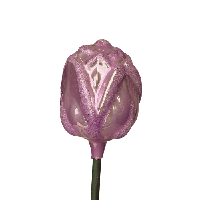 Skleněná foukaná ozdoba květ růže růžová fialková s balotinkou
