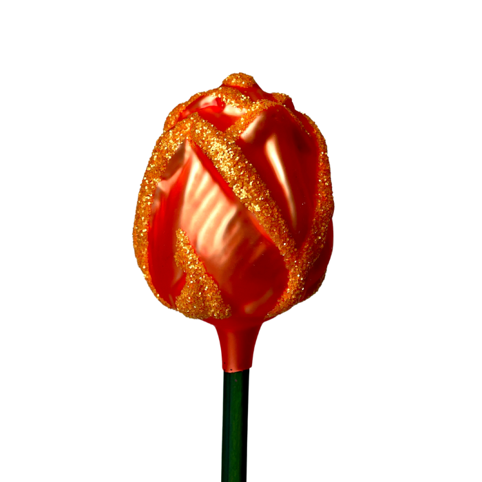 Skleněná foukaná ozdoba květ růže oranžová