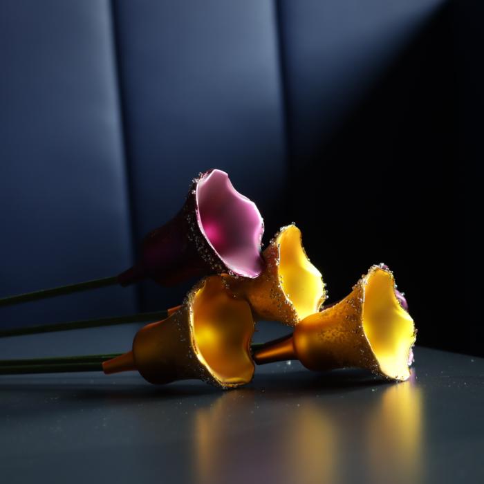 Skleněná foukaná ozdoba tulipán hnědý perleťový