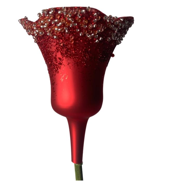 Skleněná foukaná ozdoba tulipán červený matný