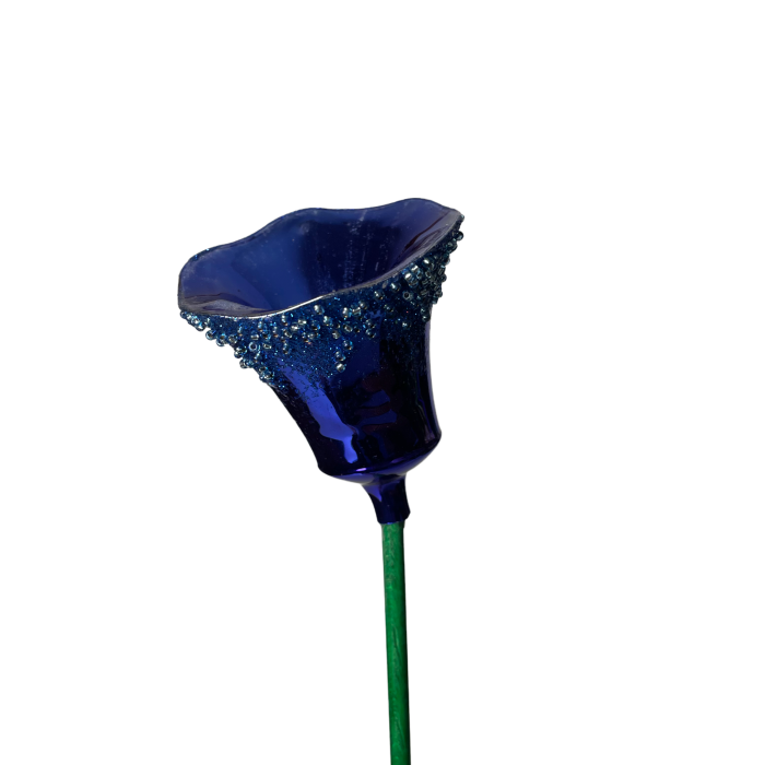 Skleněná foukaná ozdoba tulipán - modrý lesklý