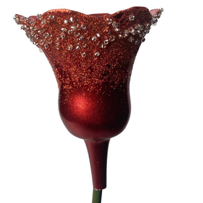Skleněná foukaná ozdoba tulipán cihlový perleťový