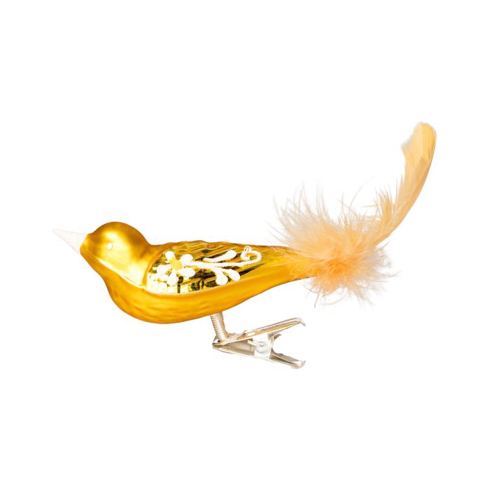 Skleněná ozdoba Ptáček velikonoční kytička žlutý