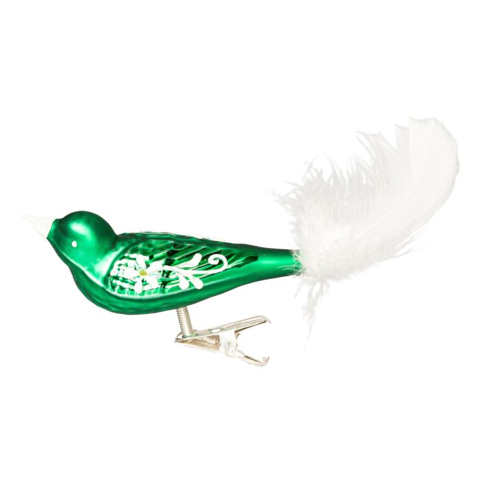 Skleněná ozdoba Ptáček velikonoční kytička zelený