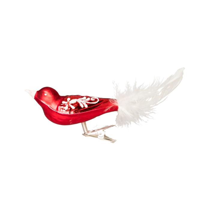 Skleněná ozdoba Ptáček velikonoční kytička červený