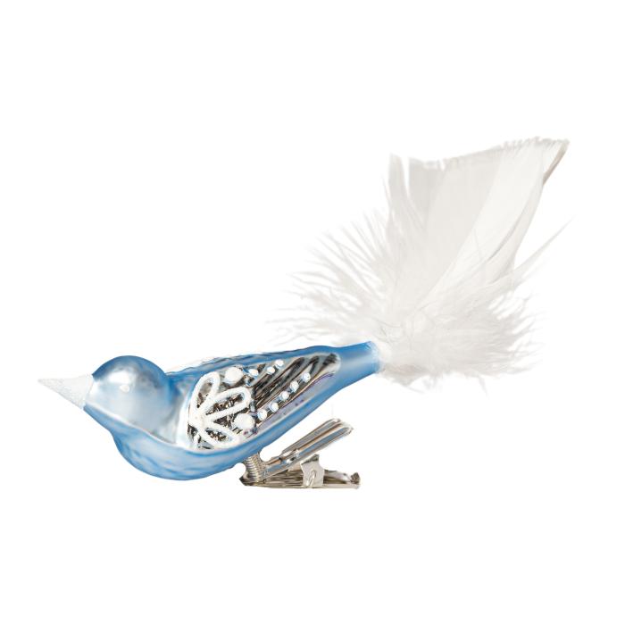 Skleněná ozdoba Ptáček velikonoční lístečky modrý