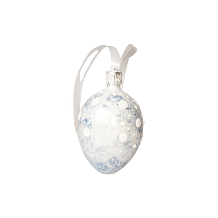 Skleněná ozdoba Velikonoční vajíčka mramorová s puntíky modrá