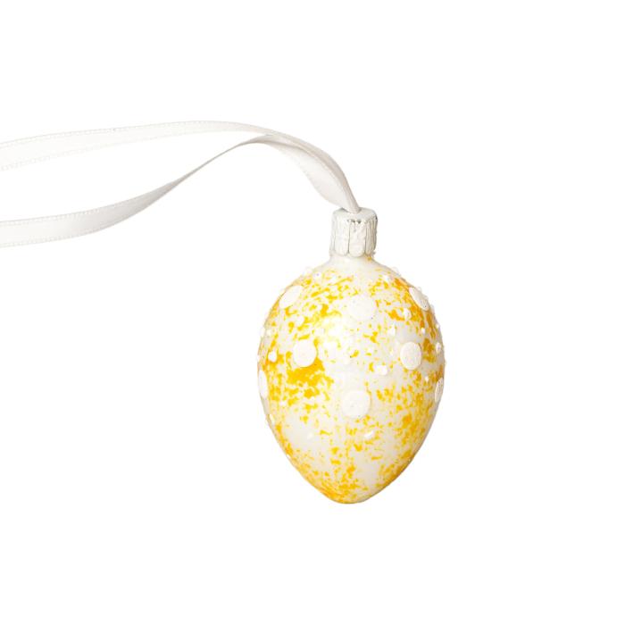 Skleněná ozdoba Velikonoční vajíčka mramorová s puntíky žlutá