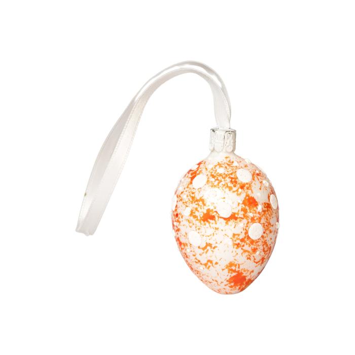 Skleněná ozdoba Velikonoční vajíčka mramorová s puntíky oranžová