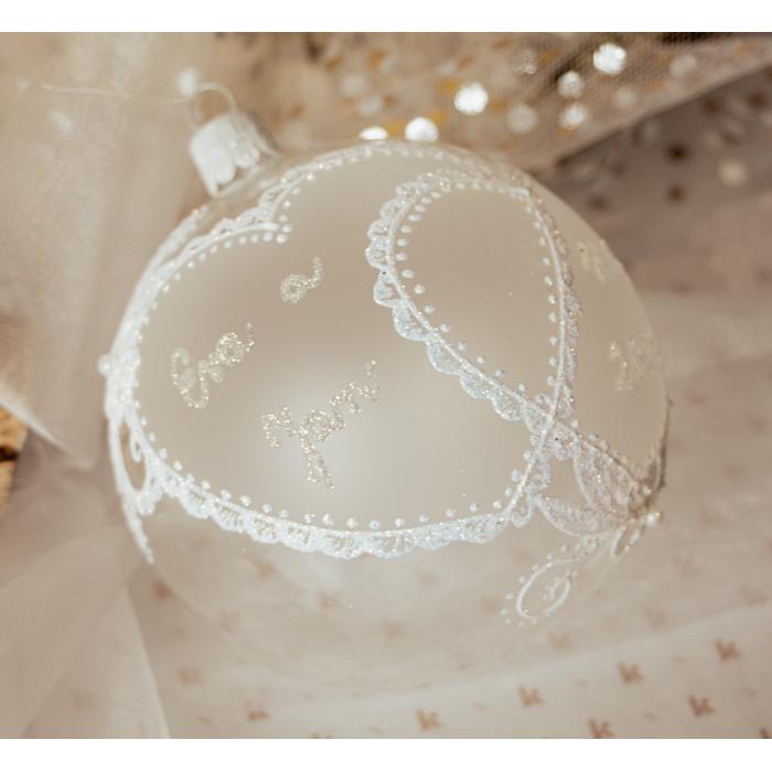 Svatební skleněná koule na přání - dvě srdce (10cm)