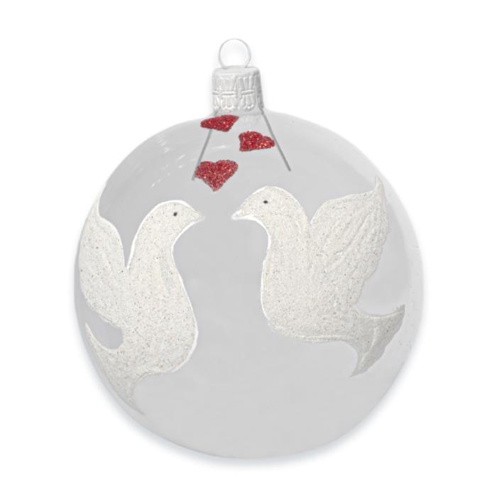 Svatební skleněná koule na přání - holubice (10cm)