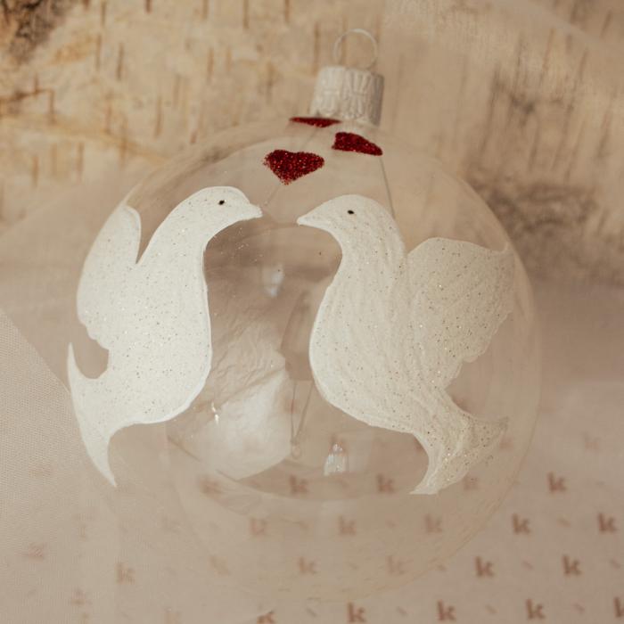 Svatební skleněná koule na přání - holubice (10cm)