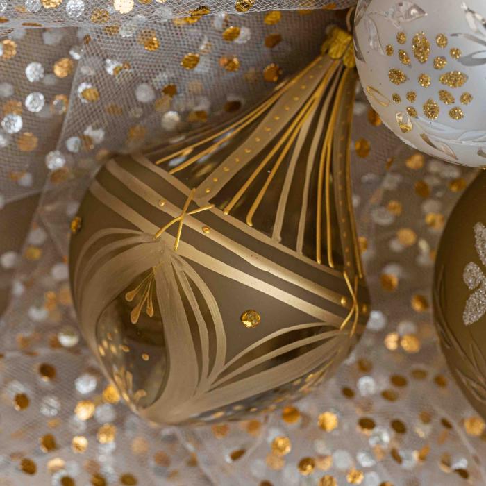 Vánoční ozdoba Secese - flakon čirý zlatý s krůpějemi 1ks