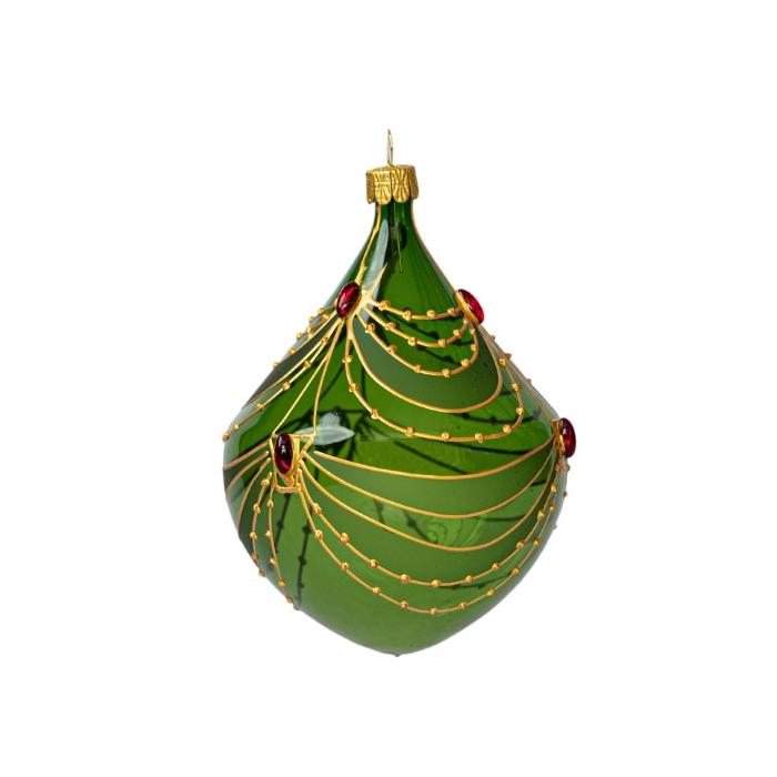 Vánoční ozdoba Secese -flakon zlatě zdobený s kameny zelený