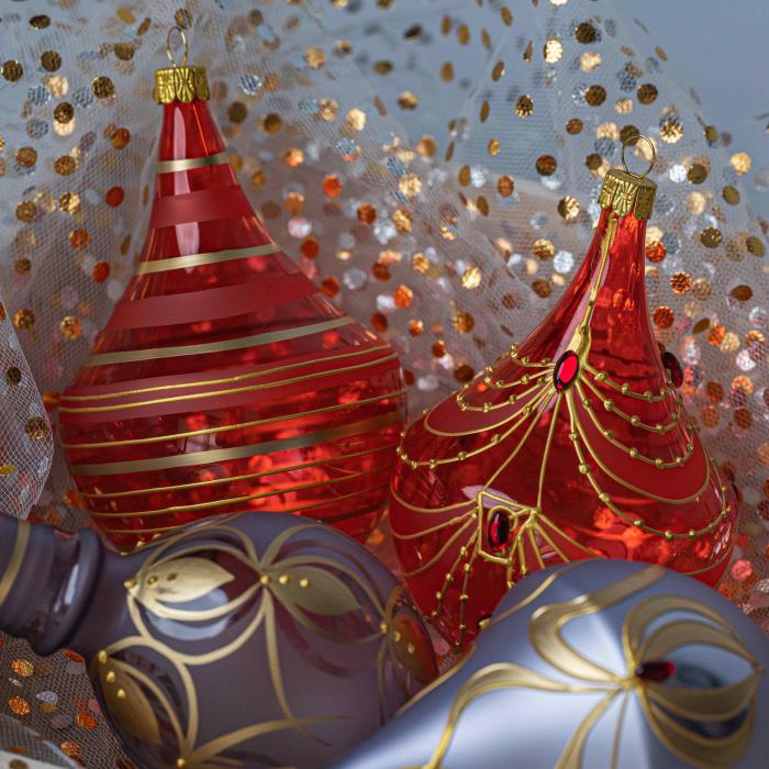 Vánoční ozdoba Secese -flakon zlatě zdobený s kameny červený
