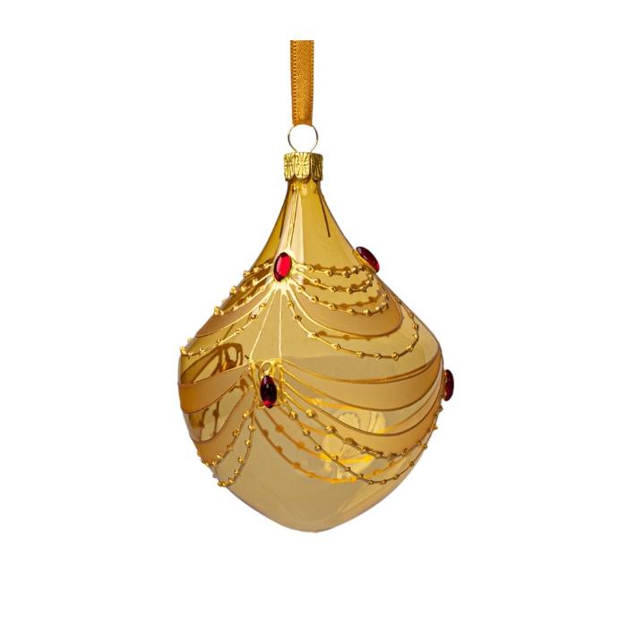 Vánoční ozdoba Secese -flakon zlatě zdobený s kameny žlutý