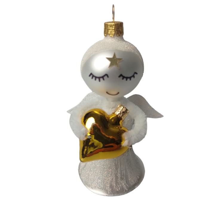 Vánoční ozdoba - Anděl se žlutým srdíčkem, 1ks