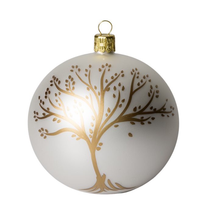 Skleněné vánoční ozdoby bílozlatá sada - Stromy a listy, 4 ks