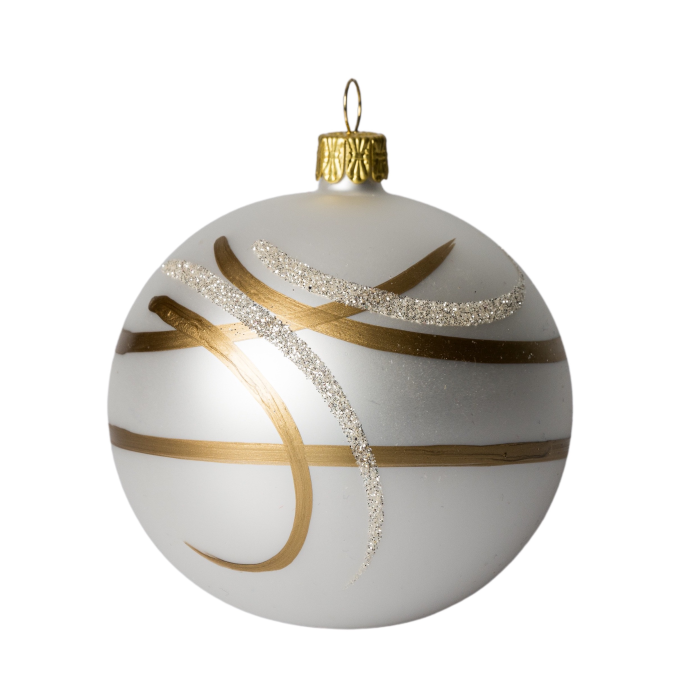 Skleněné vánoční ozdoby bílozlatá sada - Hvězdy s koulemi, 6 ks