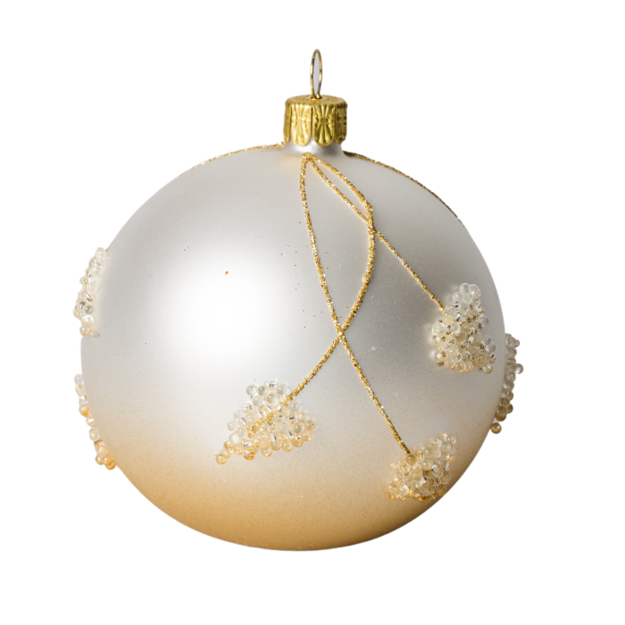 Skleněné vánoční ozdoby bílozlatá sada - Zvonky s koulemi, 6 ks