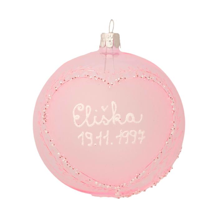 Vánoční ozdoba skleněná se jménem / textem - miminkovská 10 cm - růžová
