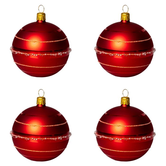 Skleněné vánoční ozdoby - Koule s linkami, 4 ks