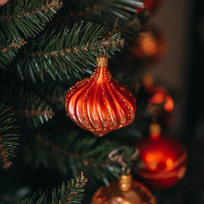Skleněné vánoční ozdoby - Cibule červenozlatá, 4 ks