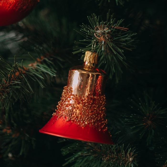 Skleněné vánoční ozdoby - Zvonky červenozlaté střední, 4 ks