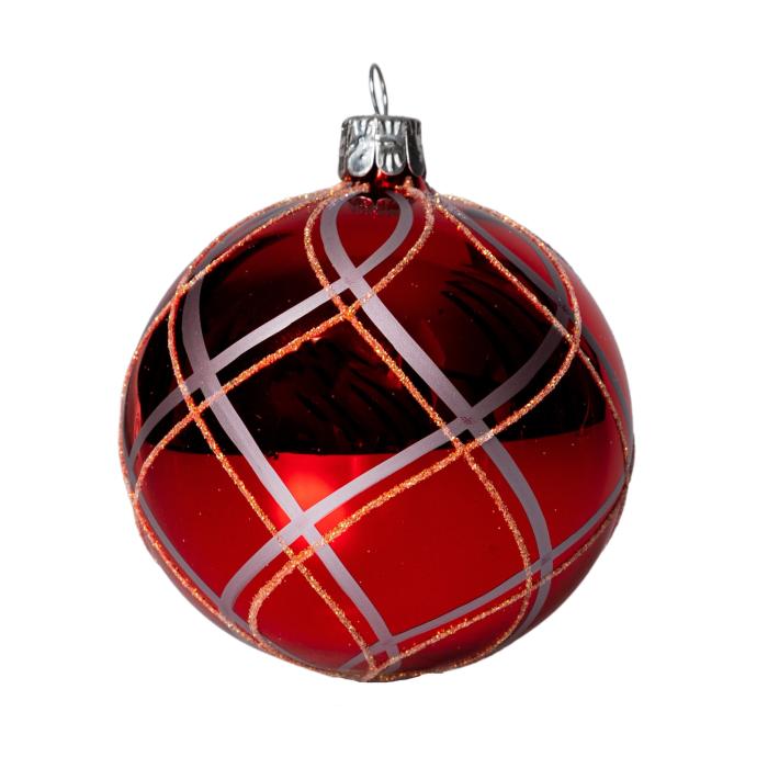 Skleněné vánoční ozdoby - Červenozlaté koule se zdobením, 6 ks