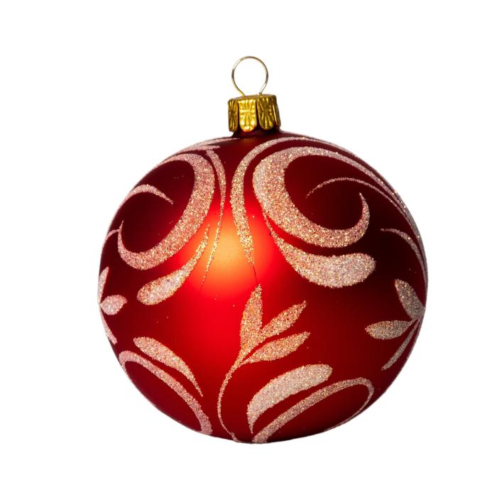 Skleněné vánoční ozdoby - Červenozlaté koule se zdobením, 6 ks