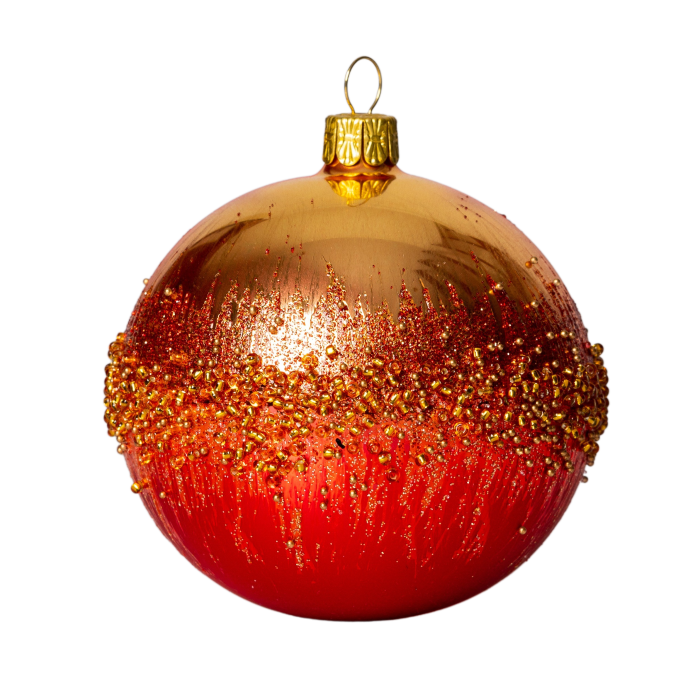 Skleněné vánoční ozdoby - Červenozlaté koule a zvonky, 6 ks