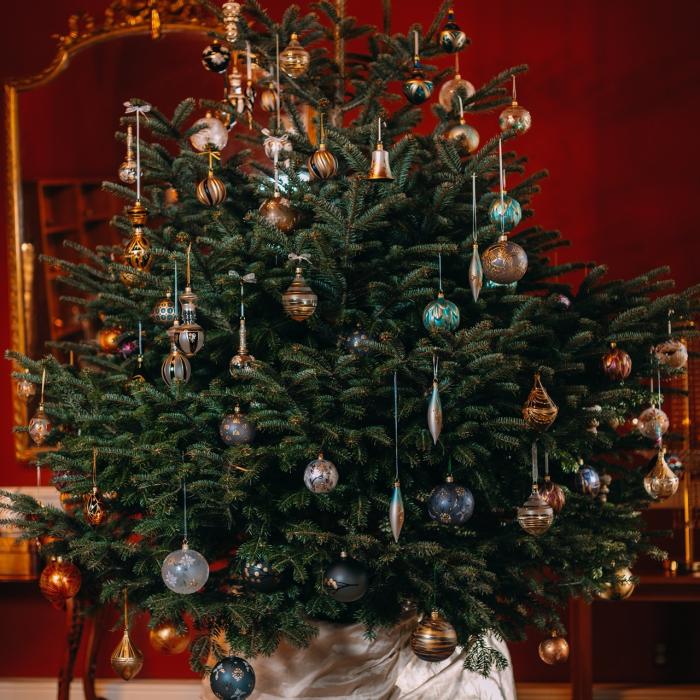 Sada vánočních ozdob Secese - Baňky čiré s lístky malé, 12 ks