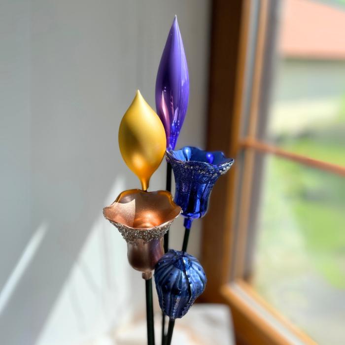 Skleněná kytice Tulipány a lilie, 5 ks