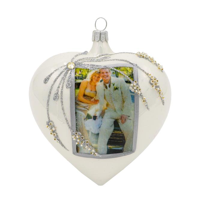 Vánoční ozdoba skleněná s fotografií - srdce s klasy 1 ks, více variant