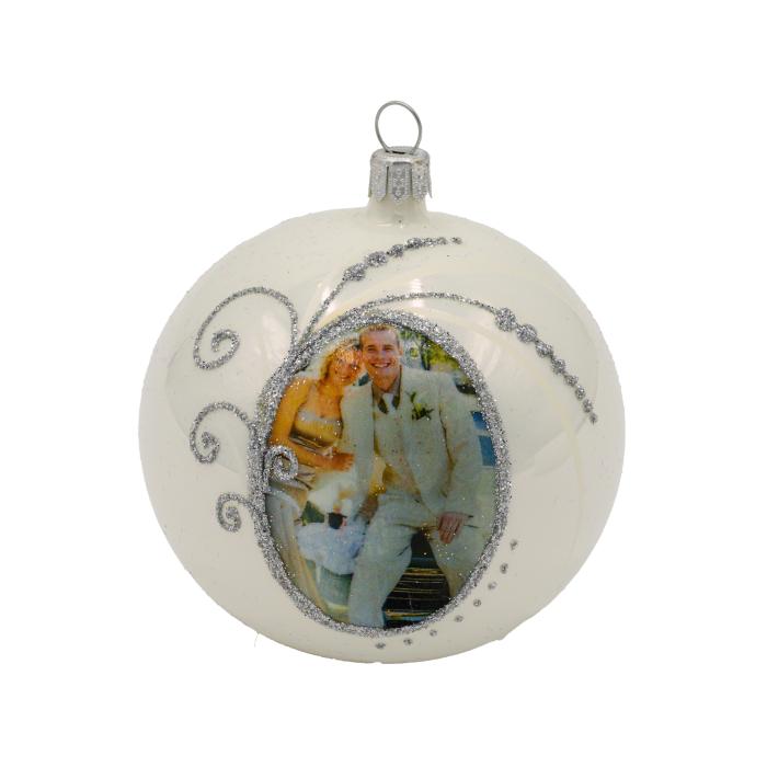 Vánoční ozdoba skleněná s fotografií - spirály stříbrné, 1 ks