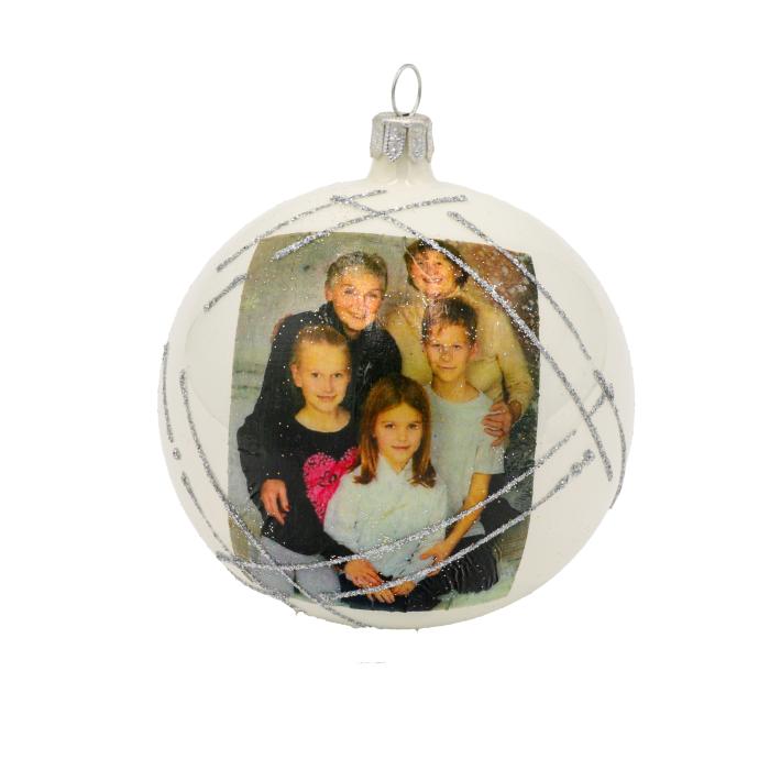 Vánoční ozdoba skleněná s fotografií - křížené linky stříbrné, 1 ks